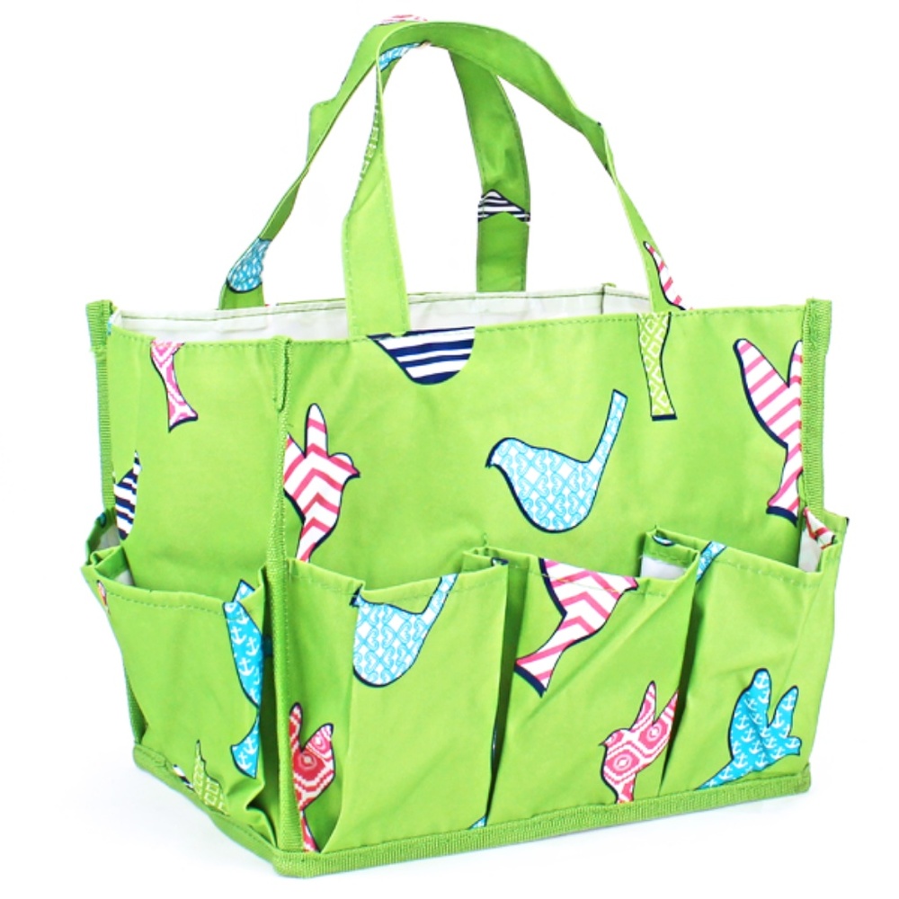 Small Organizer Utility Tote Bag Birds Green